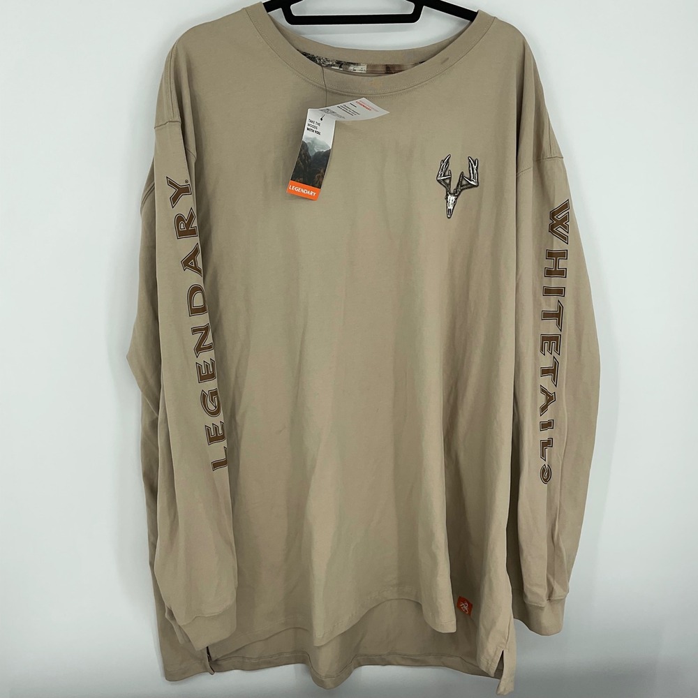 Legendary Whitetails Long Sleeve Tee‎ Men's 3XL Tan Deer Buck Graphic Cotton